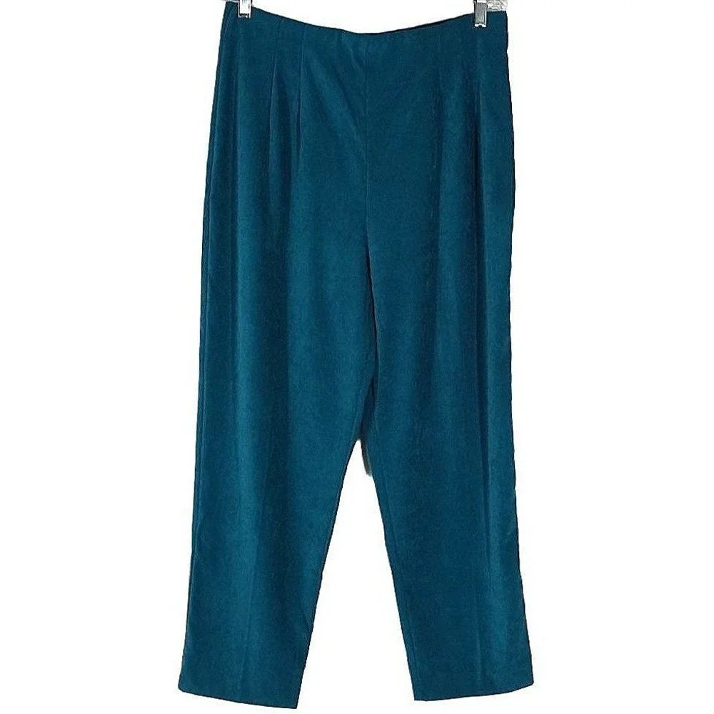 Briggs Pant Suit Womens PL Teal Blue Faux Suede Zip Jacket‎ Straight Leg 2 Piece